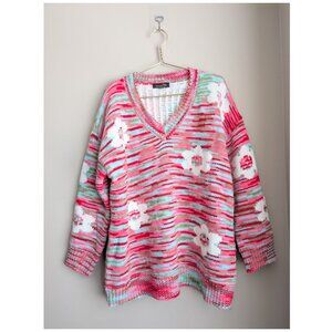 Suzanne Betro Floral Knit V Neck Sweater